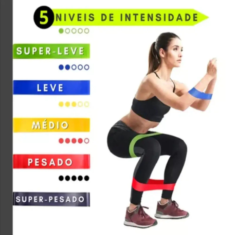 Kit 5 Faixas Elásticas Para Treino Exercícios E Yoga